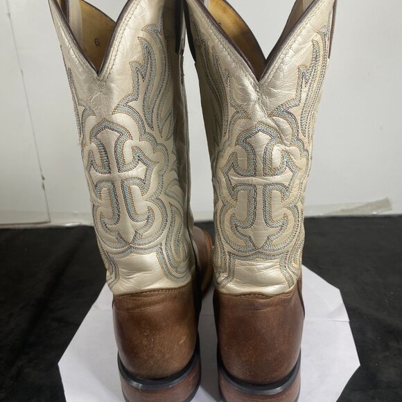 Women's 8.5 Vintage Tony Lama Brown Western Cowboy Boot, Square Toe, Two Toned, - Picture 7 of 11